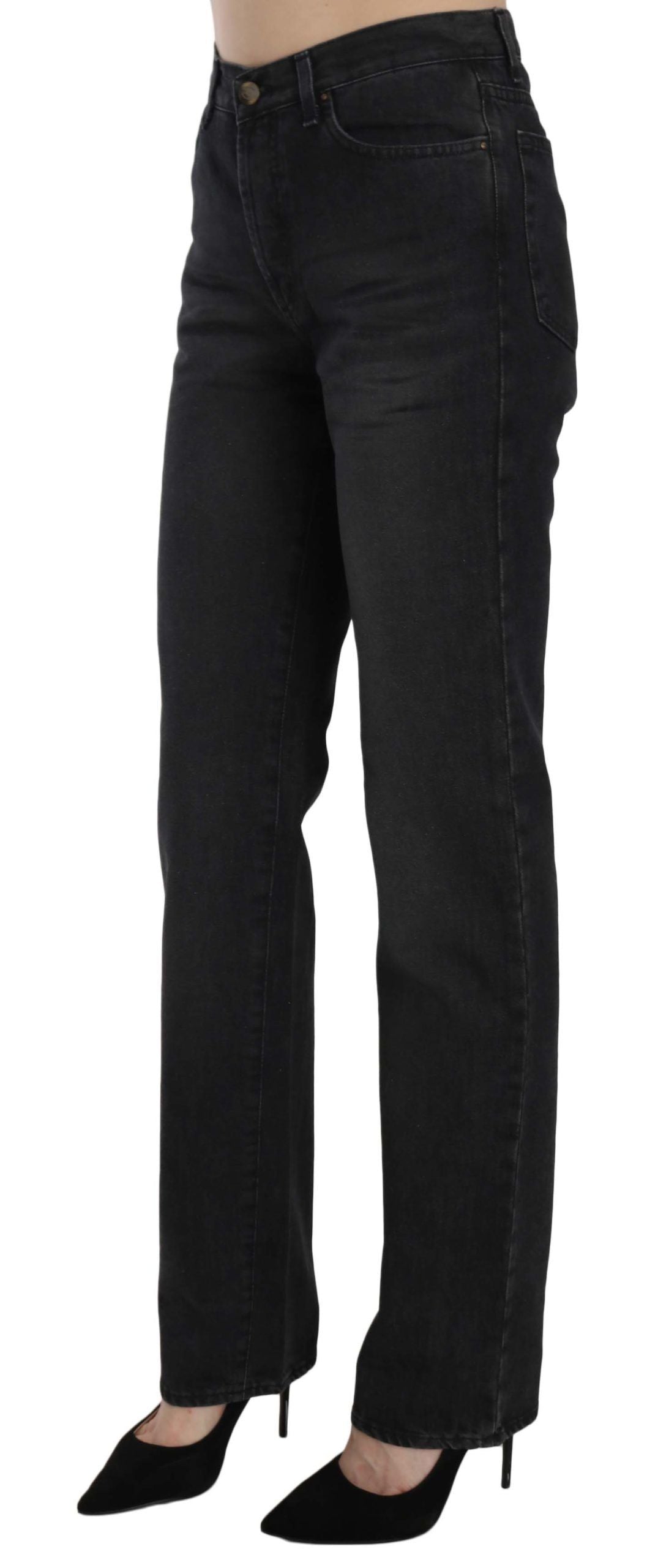 Just Cavalli Zwarte Gewassen Hoge Taille Rechte Denim Broek Jeans