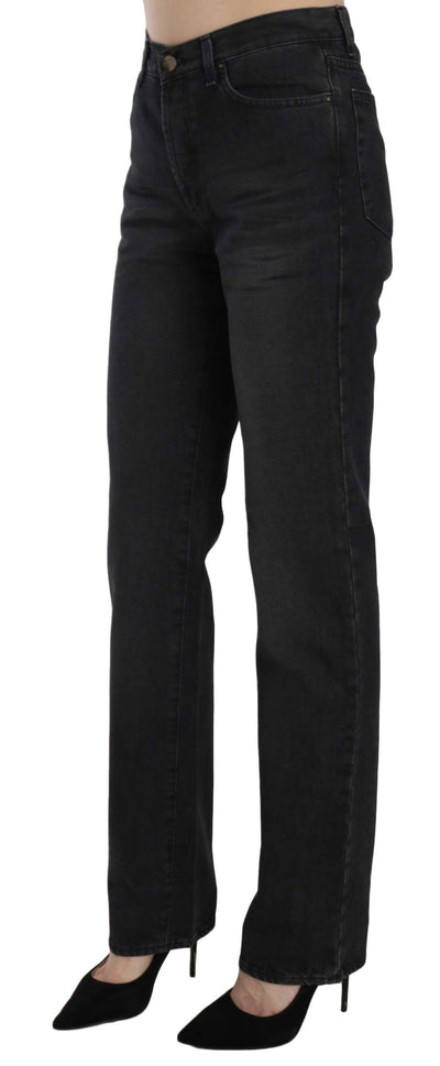 Just Cavalli Zwarte Gewassen Hoge Taille Rechte Denim Broek Jeans