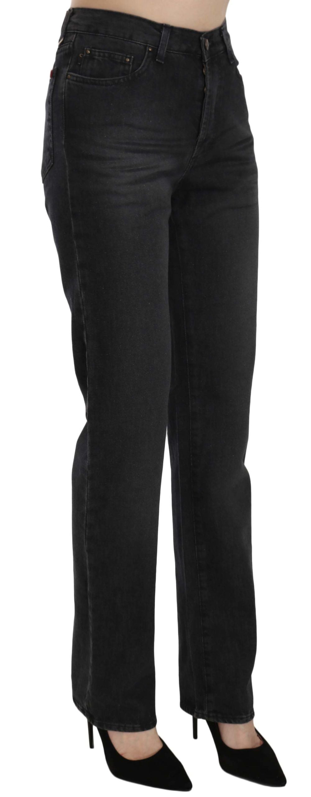 Just Cavalli Zwarte Gewassen Hoge Taille Rechte Denim Broek Jeans
