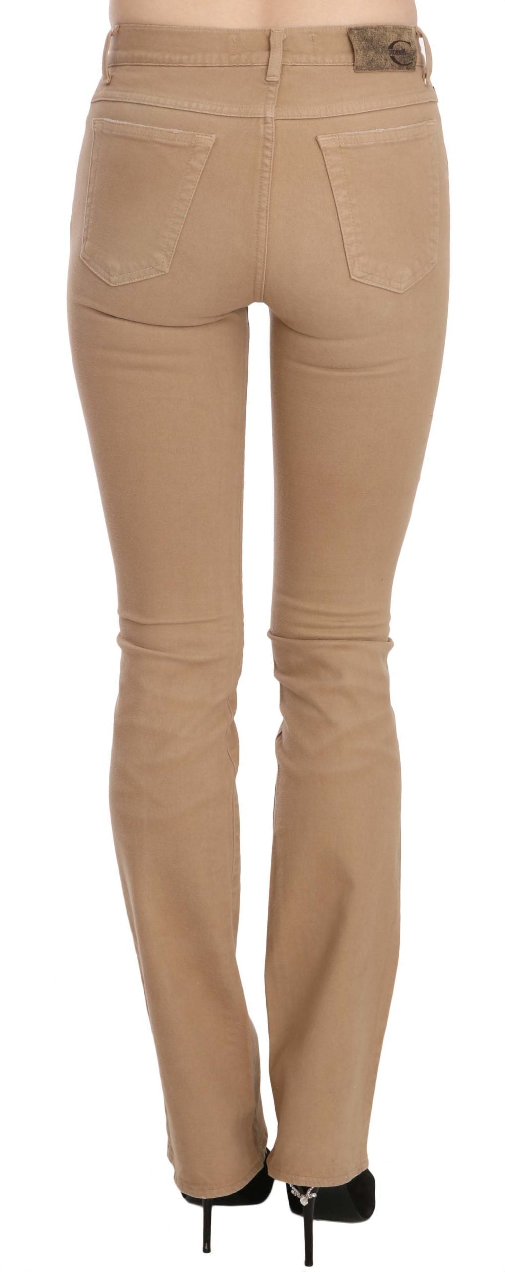 Just Cavalli Bruine Katoenen Stretch Mid Waist Skinny Broek