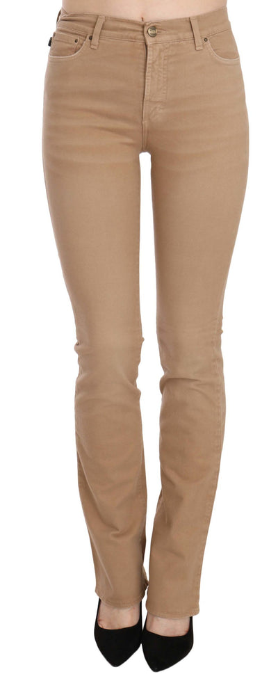 Just Cavalli Bruine Katoenen Stretch Mid Waist Skinny Broek