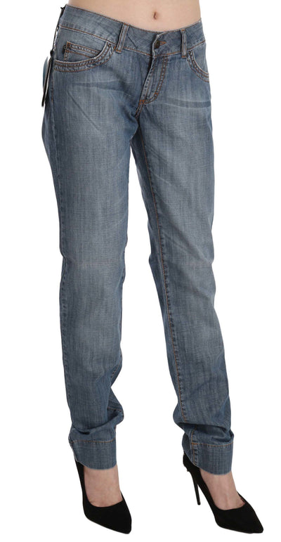 Just Cavalli Blauwe Gewassen Katoenen Lage Taille Slim Fit Denim Broek