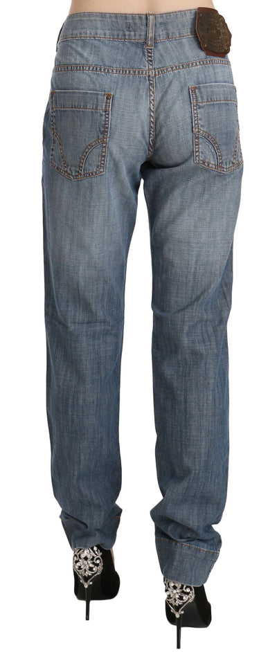 Just Cavalli Blauwe Gewassen Katoenen Lage Taille Slim Fit Denim Broek