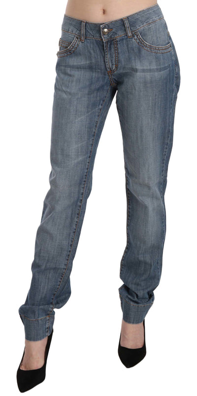 Just Cavalli Blauwe Gewassen Katoenen Lage Taille Slim Fit Denim Broek