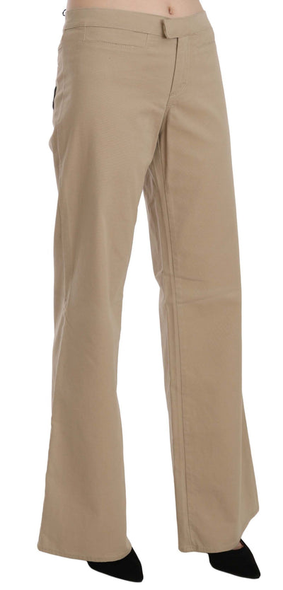 Just Cavalli Beige Katoenen Mid Waist Flared Broek