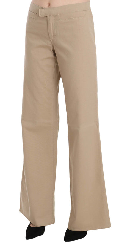 Just Cavalli Beige Katoenen Mid Waist Flared Broek