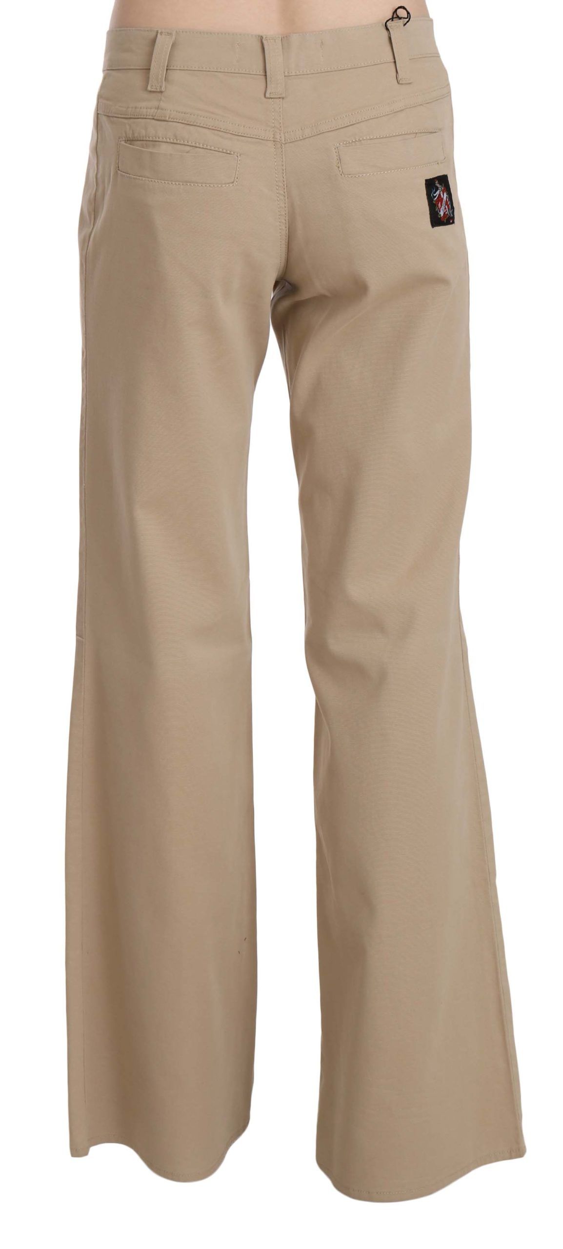 Just Cavalli Beige Katoenen Mid Waist Flared Broek