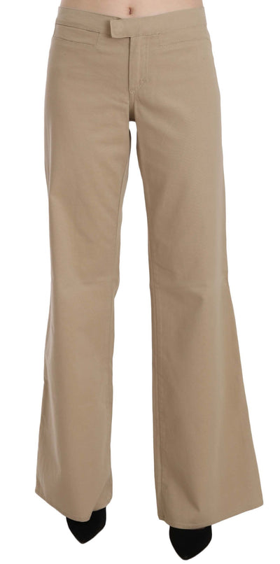 Just Cavalli Beige Katoenen Mid Waist Flared Broek