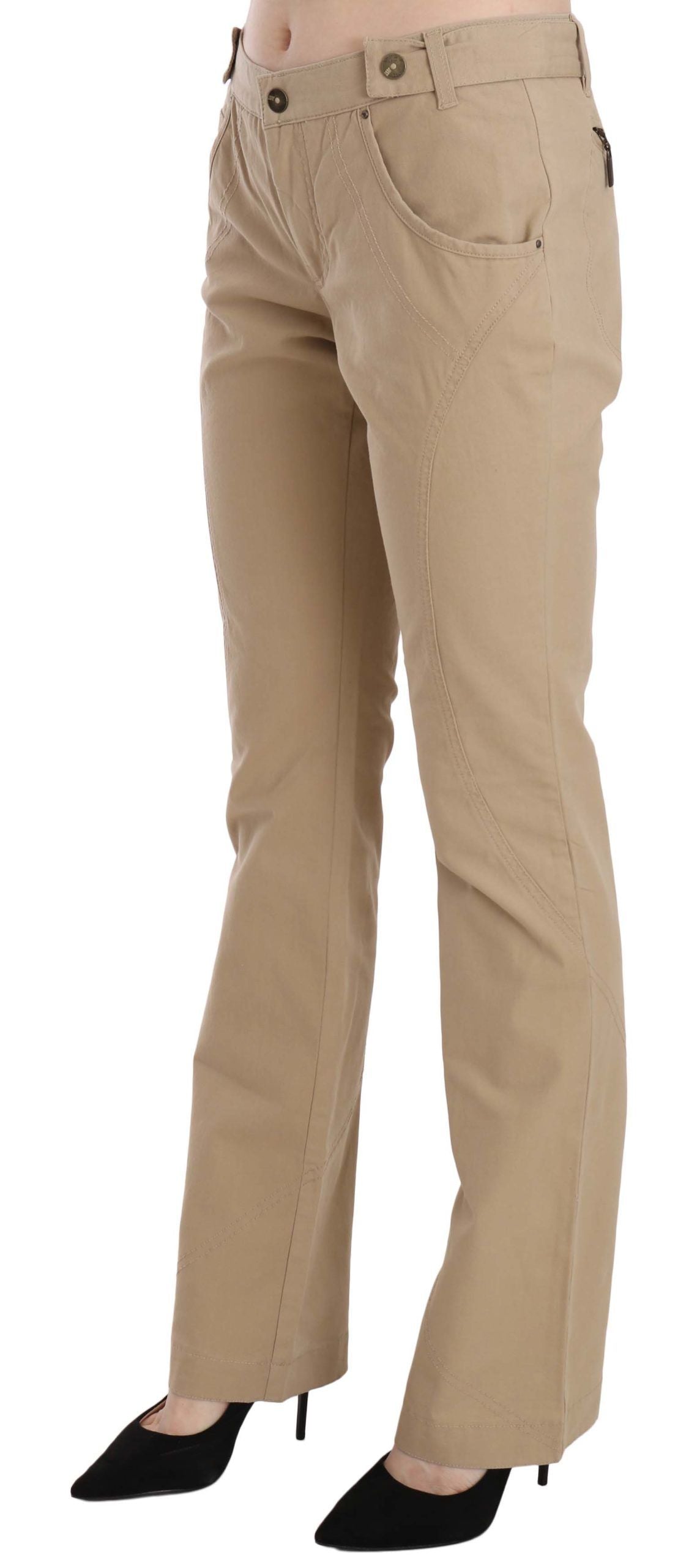 Just Cavalli Beige Katoenen Middelhoge Taille Rechte Broek