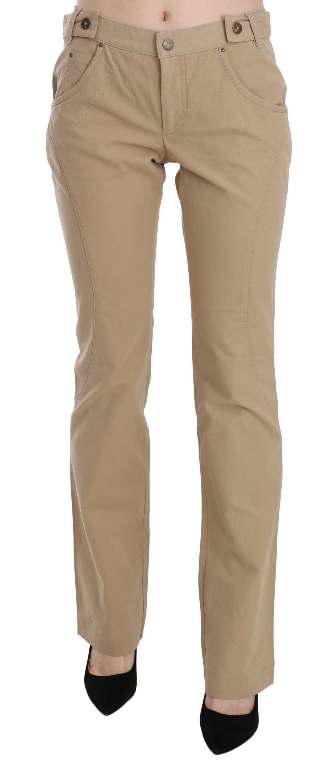Just Cavalli Beige Katoenen Middelhoge Taille Rechte Broek