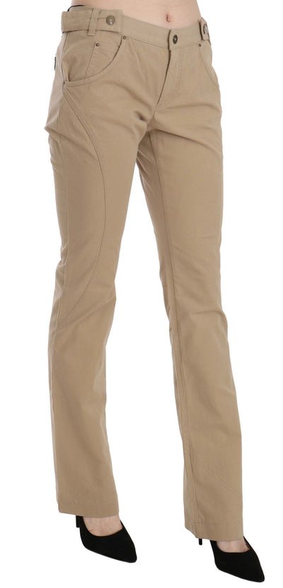 Just Cavalli Beige Katoenen Middelhoge Taille Rechte Broek