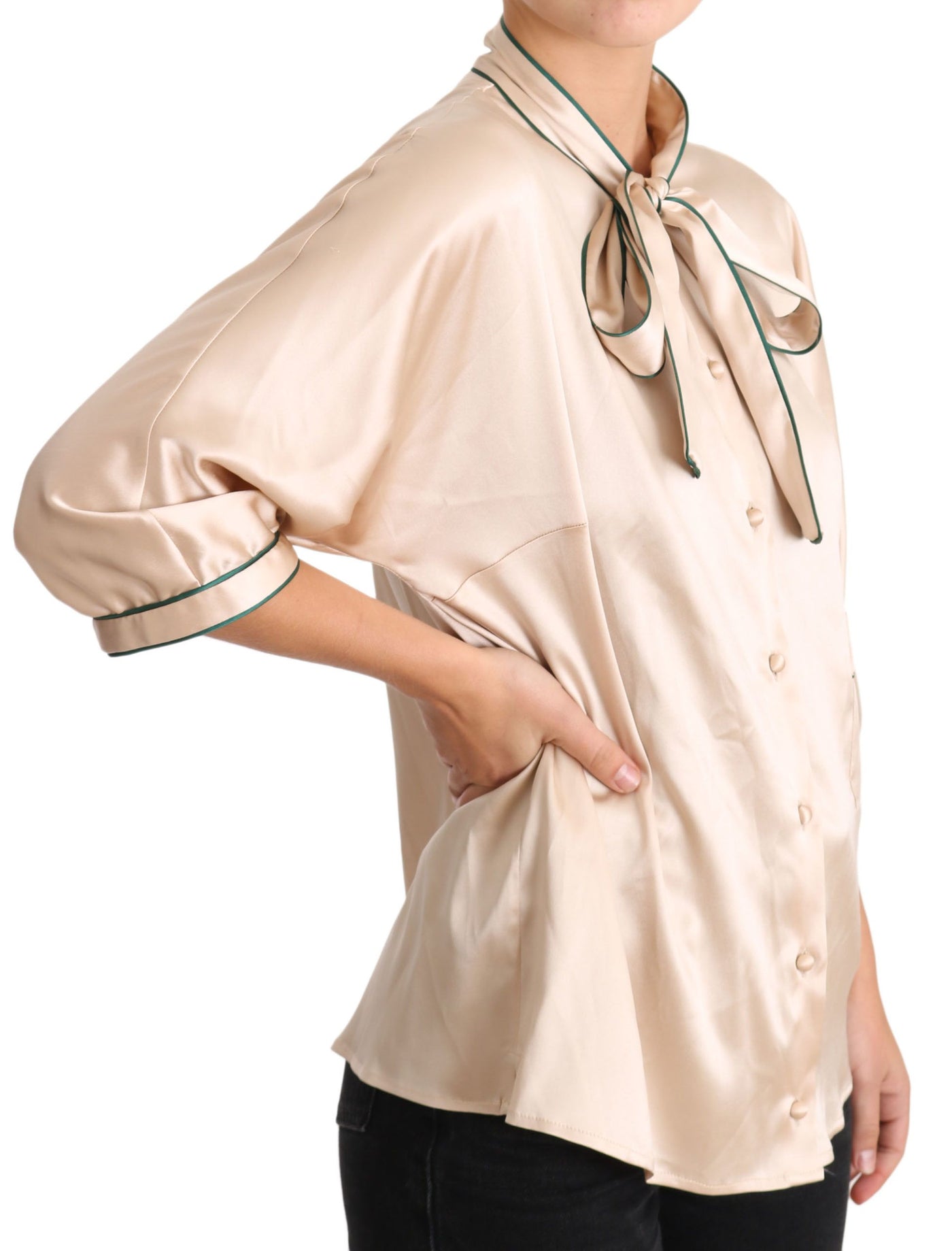 Chemisier en soie stretch beige à ruban Dolce &amp; Gabbana