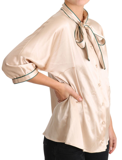 Chemisier en soie stretch beige à ruban Dolce &amp; Gabbana