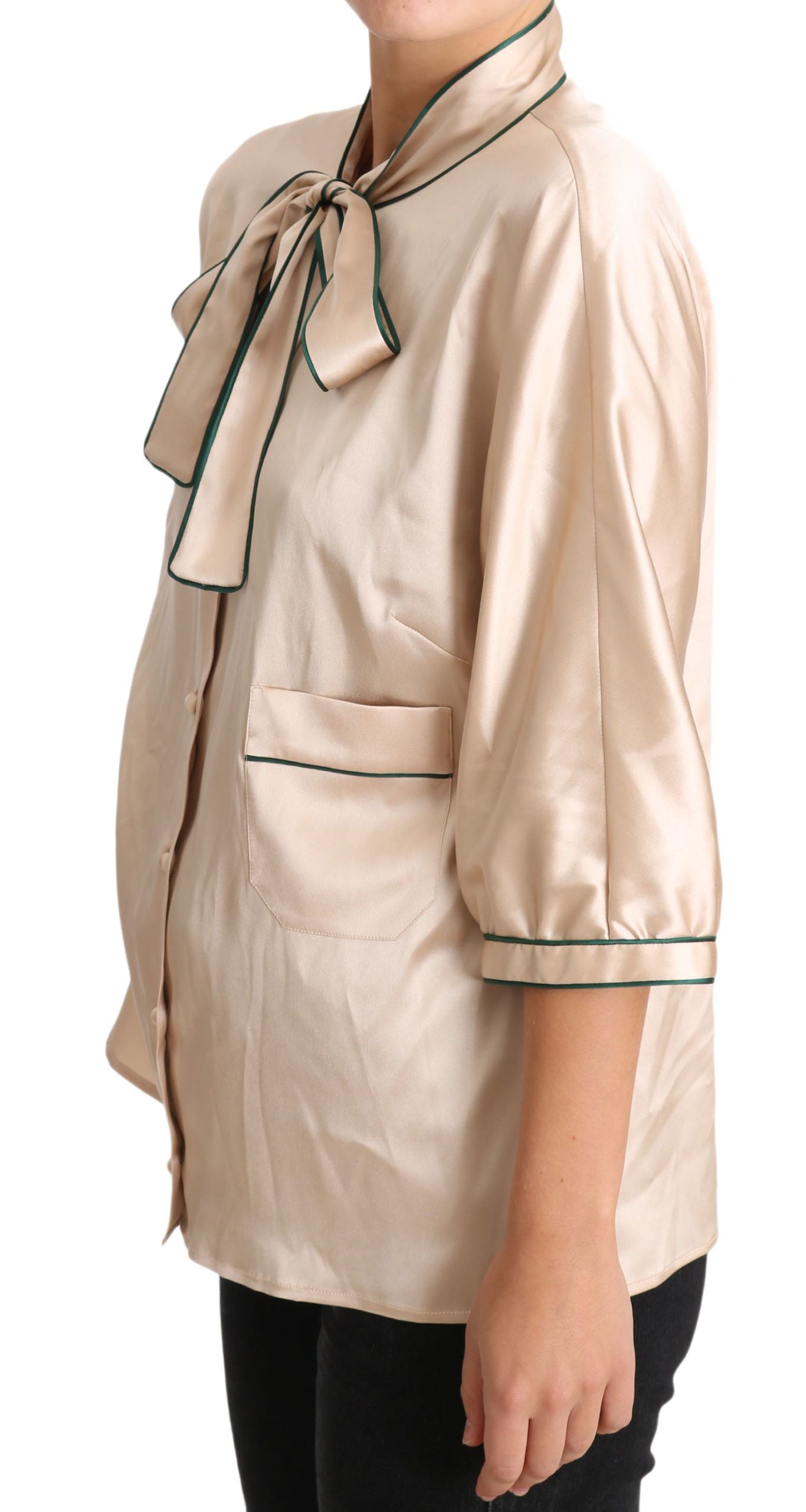 Chemisier en soie stretch beige à ruban Dolce &amp; Gabbana