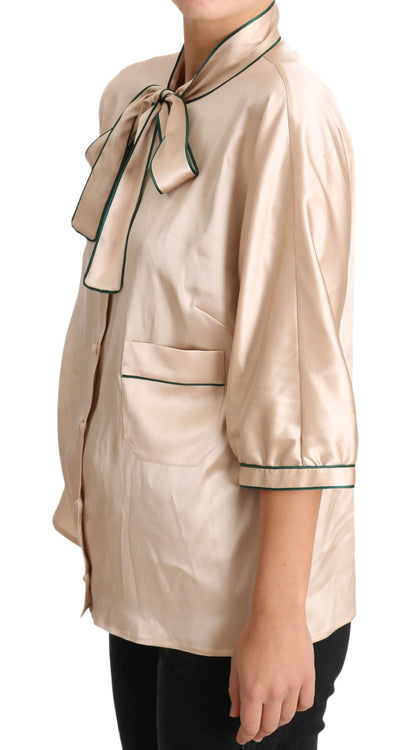 Chemisier en soie stretch beige à ruban Dolce &amp; Gabbana