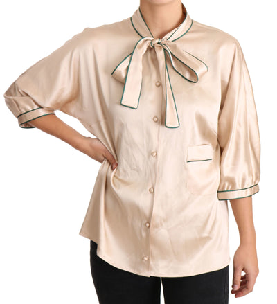 Chemisier en soie stretch beige à ruban Dolce &amp; Gabbana