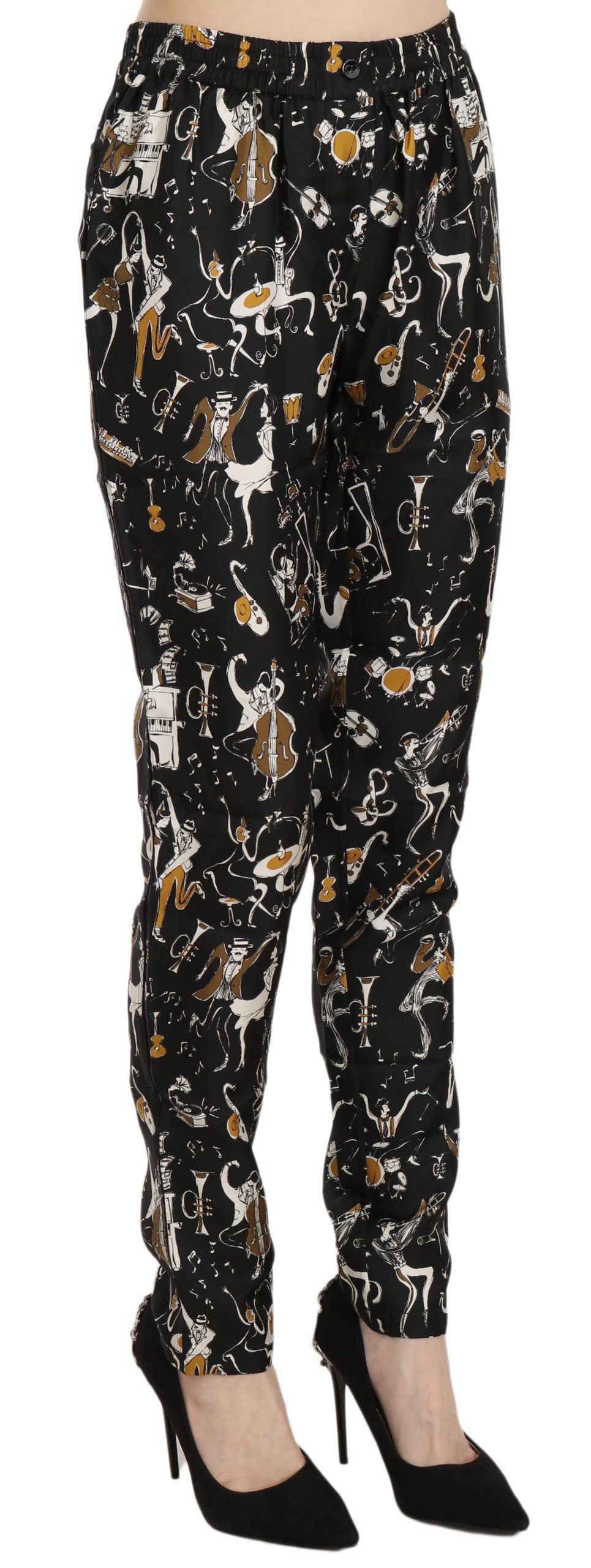 Dolce &amp; Gabbana Zwarte Jazz Club Print Hoge Taille Taps Toelopende Broek