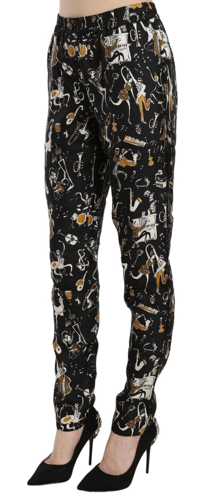 Dolce &amp; Gabbana Zwarte Jazz Club Print Hoge Taille Taps Toelopende Broek