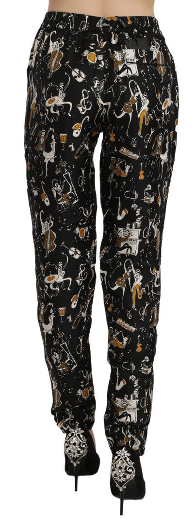 Dolce &amp; Gabbana Zwarte Jazz Club Print Hoge Taille Taps Toelopende Broek