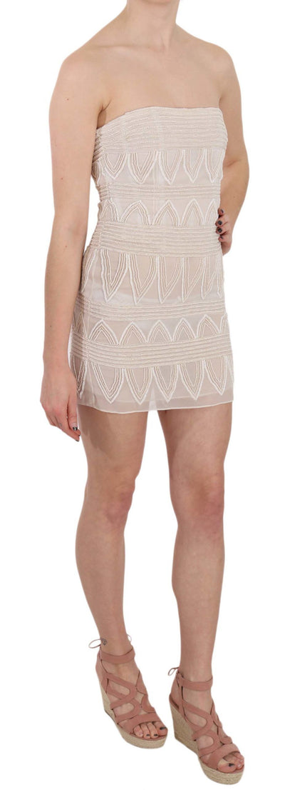 Robe courte en soie beige à perles de John Richmond