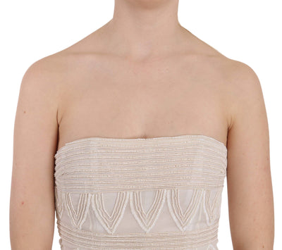 Robe courte en soie beige à perles de John Richmond