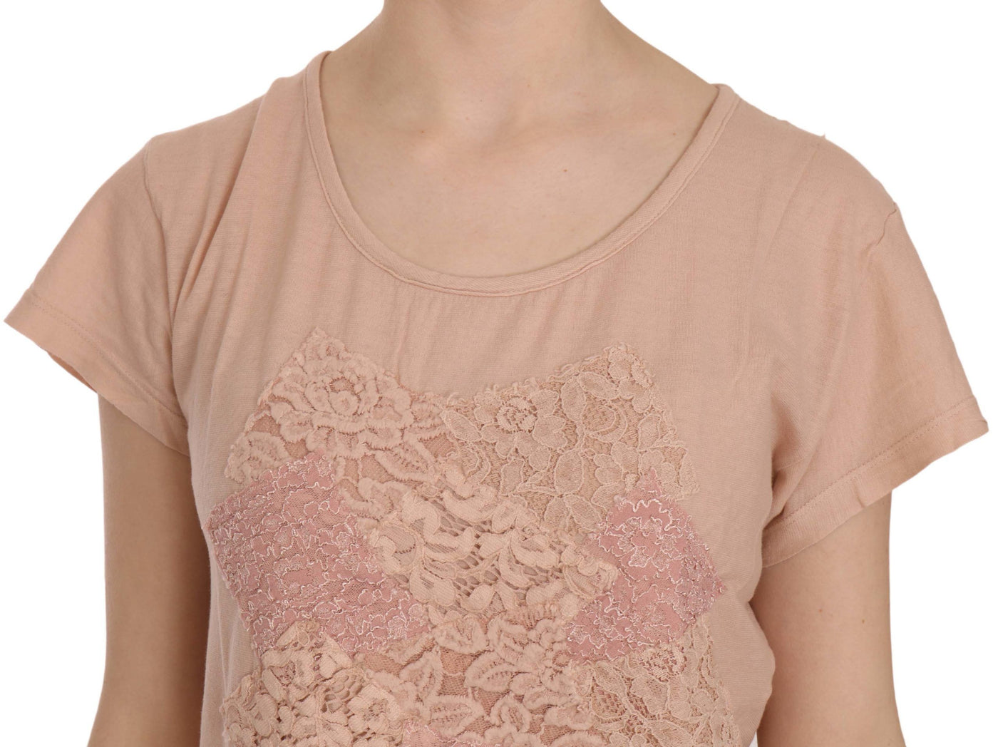 PINK MEMORIES Roze crème kant korte mouwen shirt top katoenen blouse