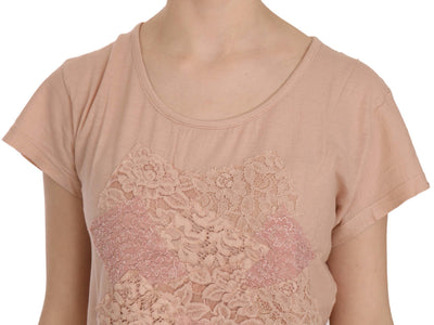 PINK MEMORIES Roze crème kant korte mouwen shirt top katoenen blouse