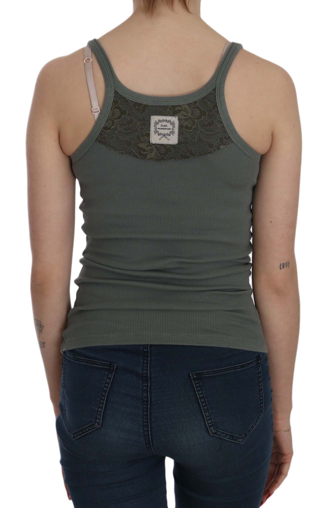 PINK MEMORIES Groen Mouwloos Spaghetti Tank T-shirt Blouse