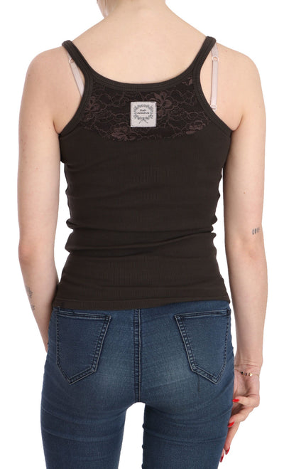 PINK MEMORIES Donkerbruine mouwloze blouse met spaghettibandjes