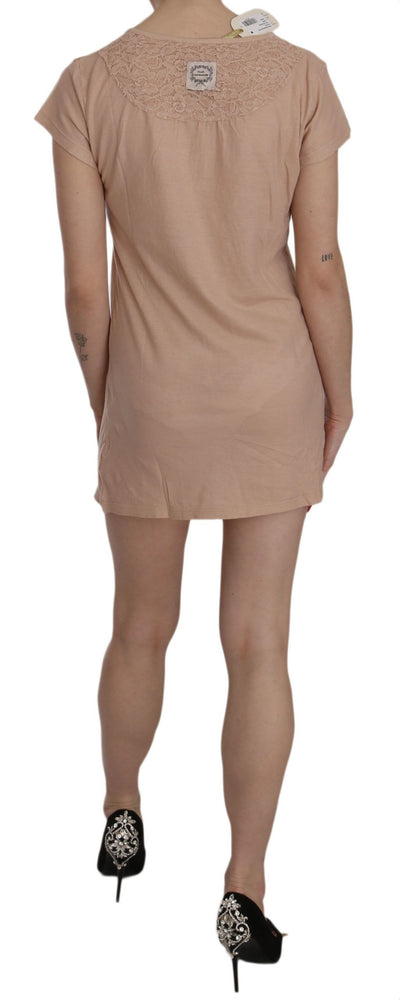Robe courte droite à manches courtes en dentelle rose PINK MEMORIES