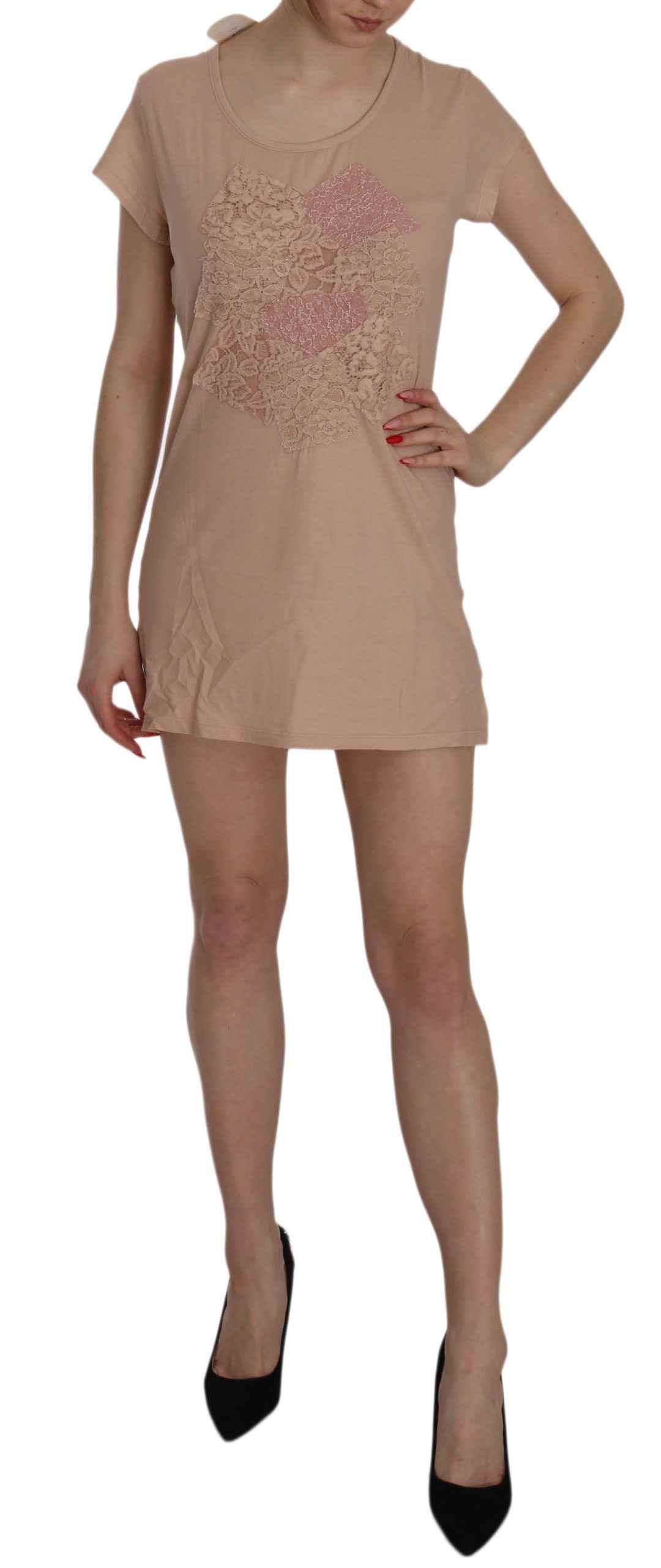 Robe courte droite à manches courtes en dentelle rose PINK MEMORIES