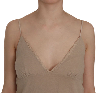 Robe courte en coton beige à bretelles spaghetti et dentelle PINK MEMORIES