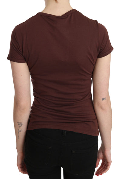 T-shirt col rond imprimé cœurs marron Exte