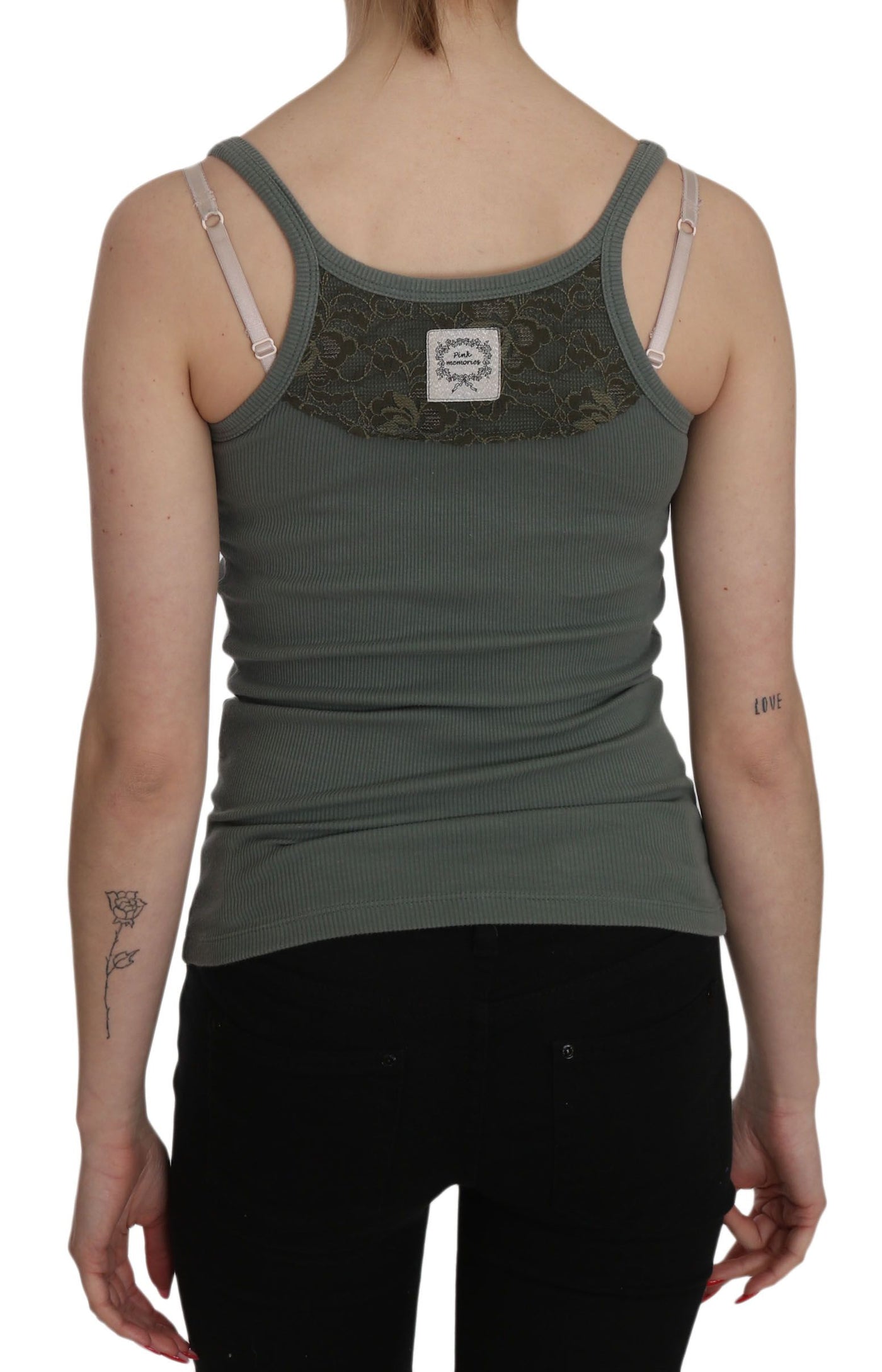PINK MEMORIES Groene spaghettibandjes slim fit casual tanktop blouse