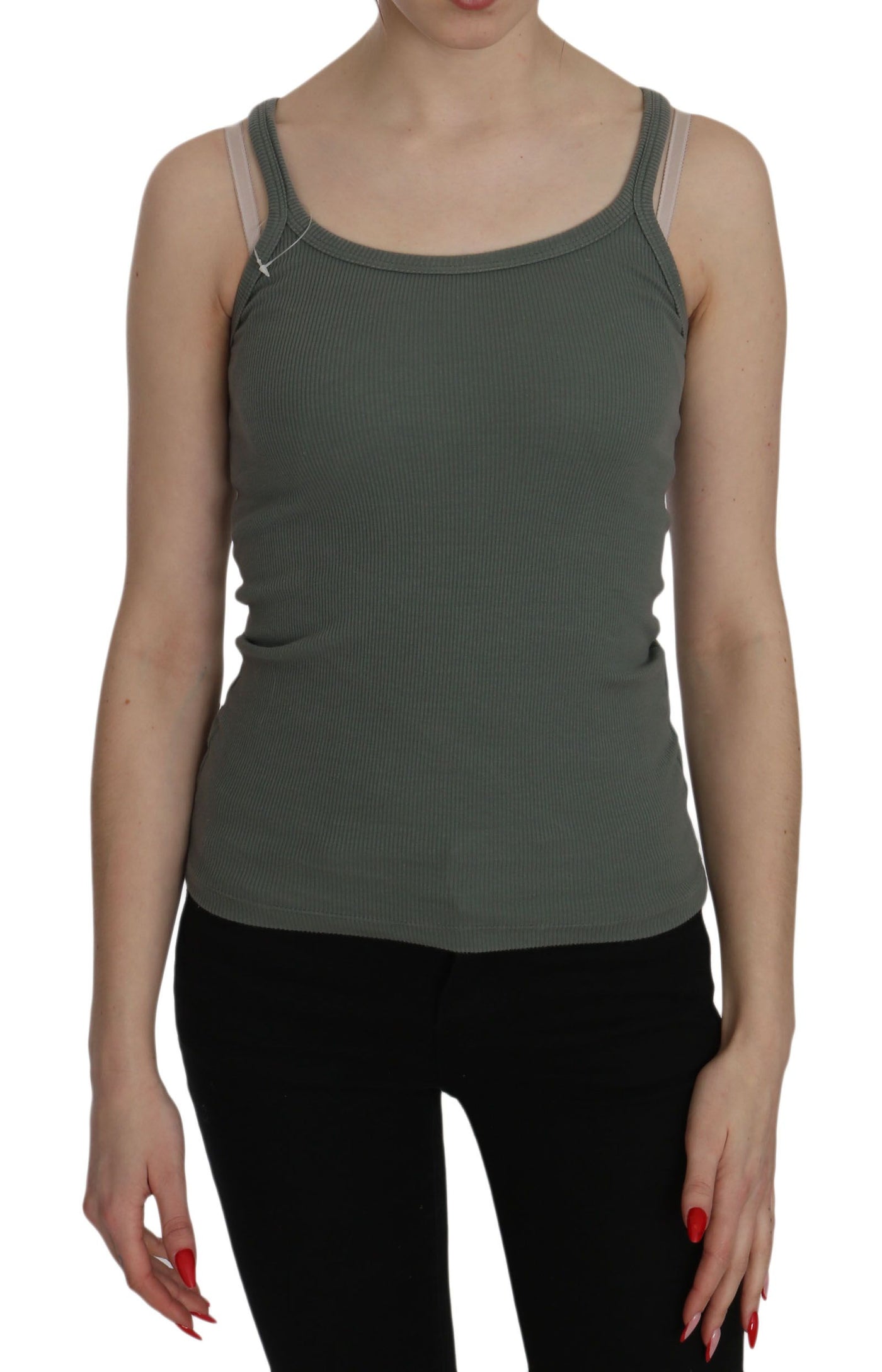 PINK MEMORIES Groene spaghettibandjes slim fit casual tanktop blouse