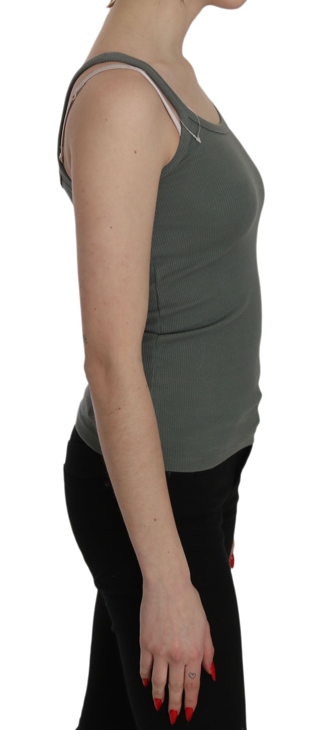 PINK MEMORIES Groene spaghettibandjes slim fit casual tanktop blouse