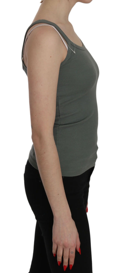 PINK MEMORIES Groene spaghettibandjes slim fit casual tanktop blouse