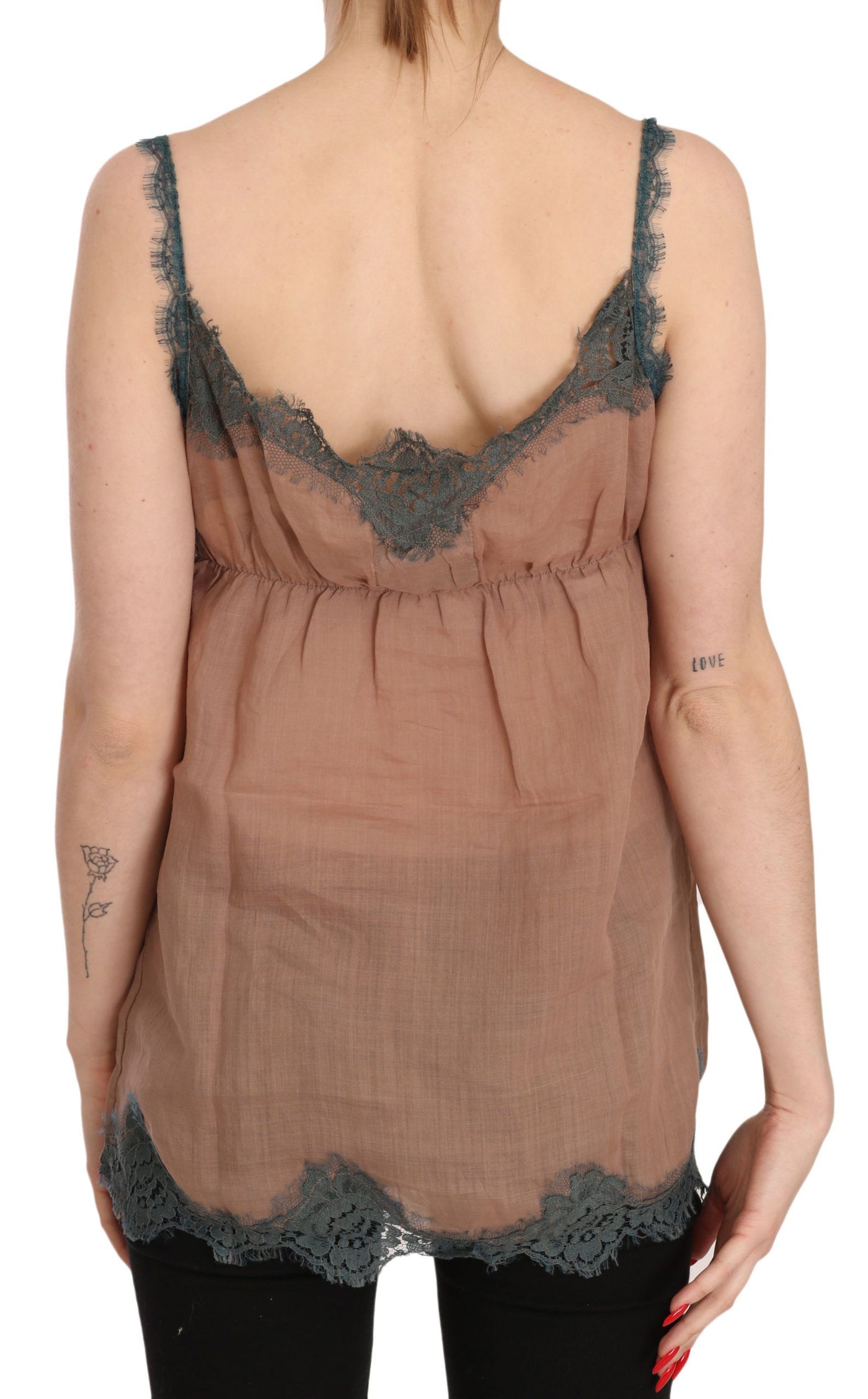 PINK MEMORIES Bruine kanten spaghettibandjes tanktop blouse