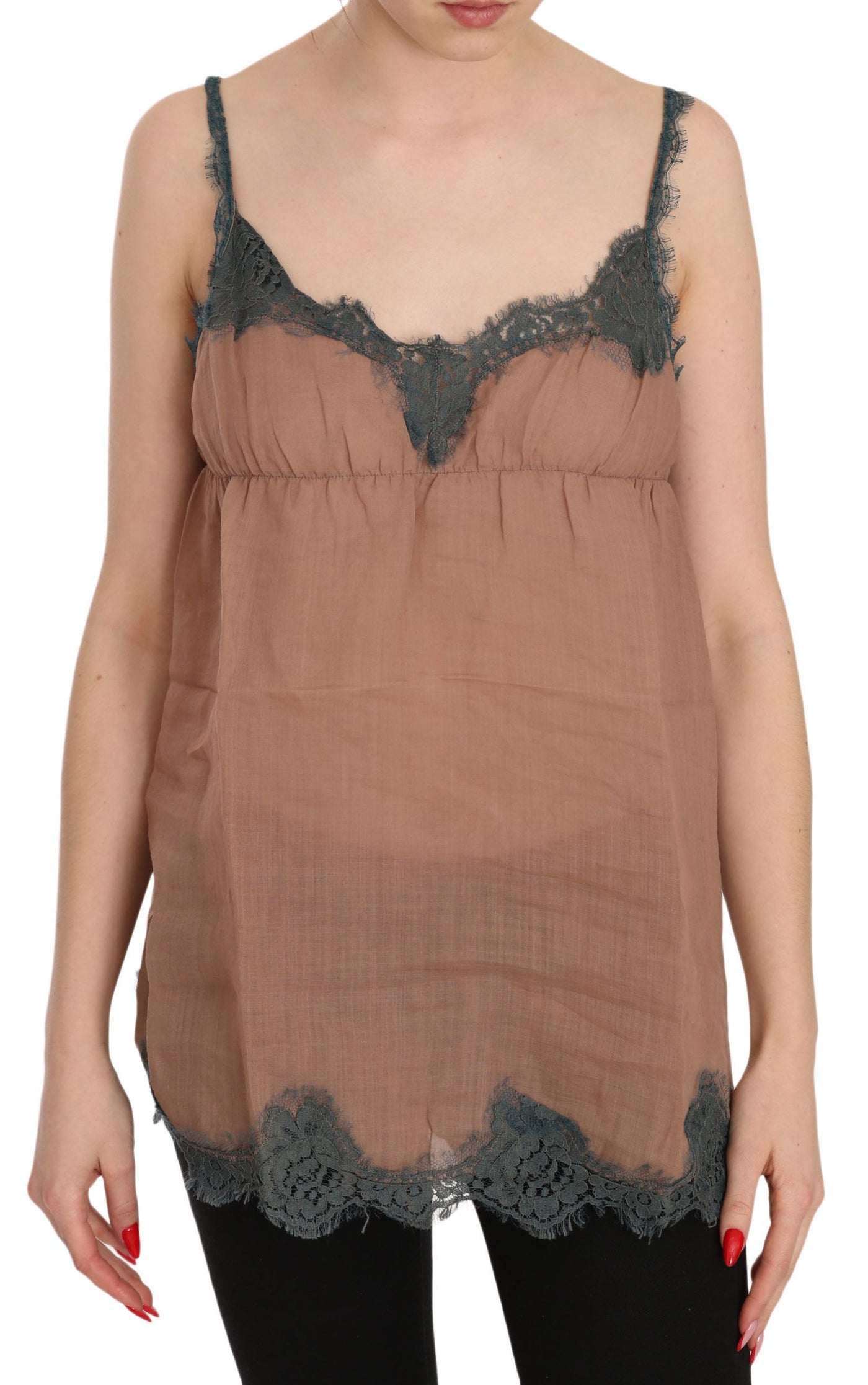 PINK MEMORIES Bruine kanten spaghettibandjes tanktop blouse