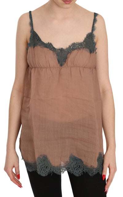 PINK MEMORIES Bruine kanten spaghettibandjes tanktop blouse