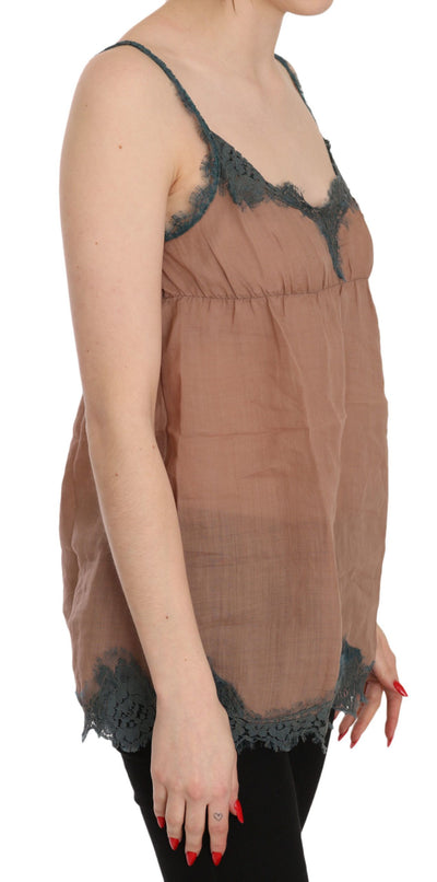 PINK MEMORIES Bruine kanten spaghettibandjes tanktop blouse