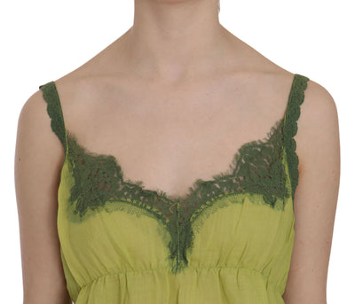 PINK MEMORIES Green Lace Spaghetti Strap Tank Top Blouse