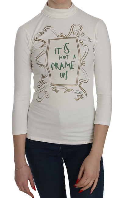 Exte Witte Bedrukte Turtle Neck Top Katoenen Blouse