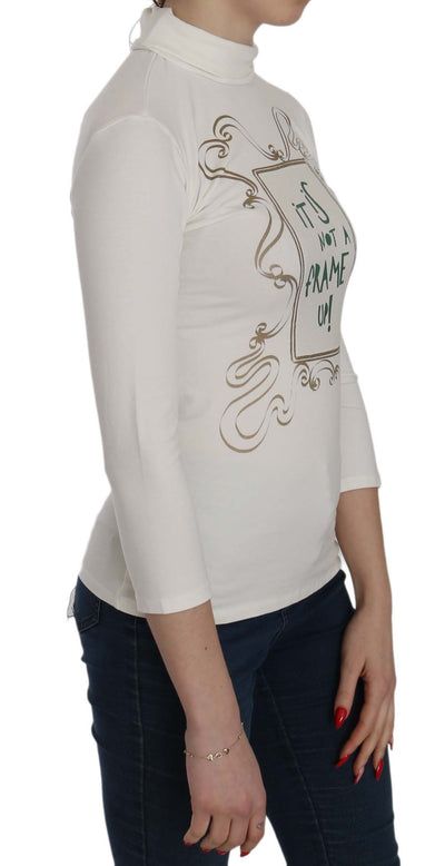 Exte Witte Bedrukte Turtle Neck Top Katoenen Blouse