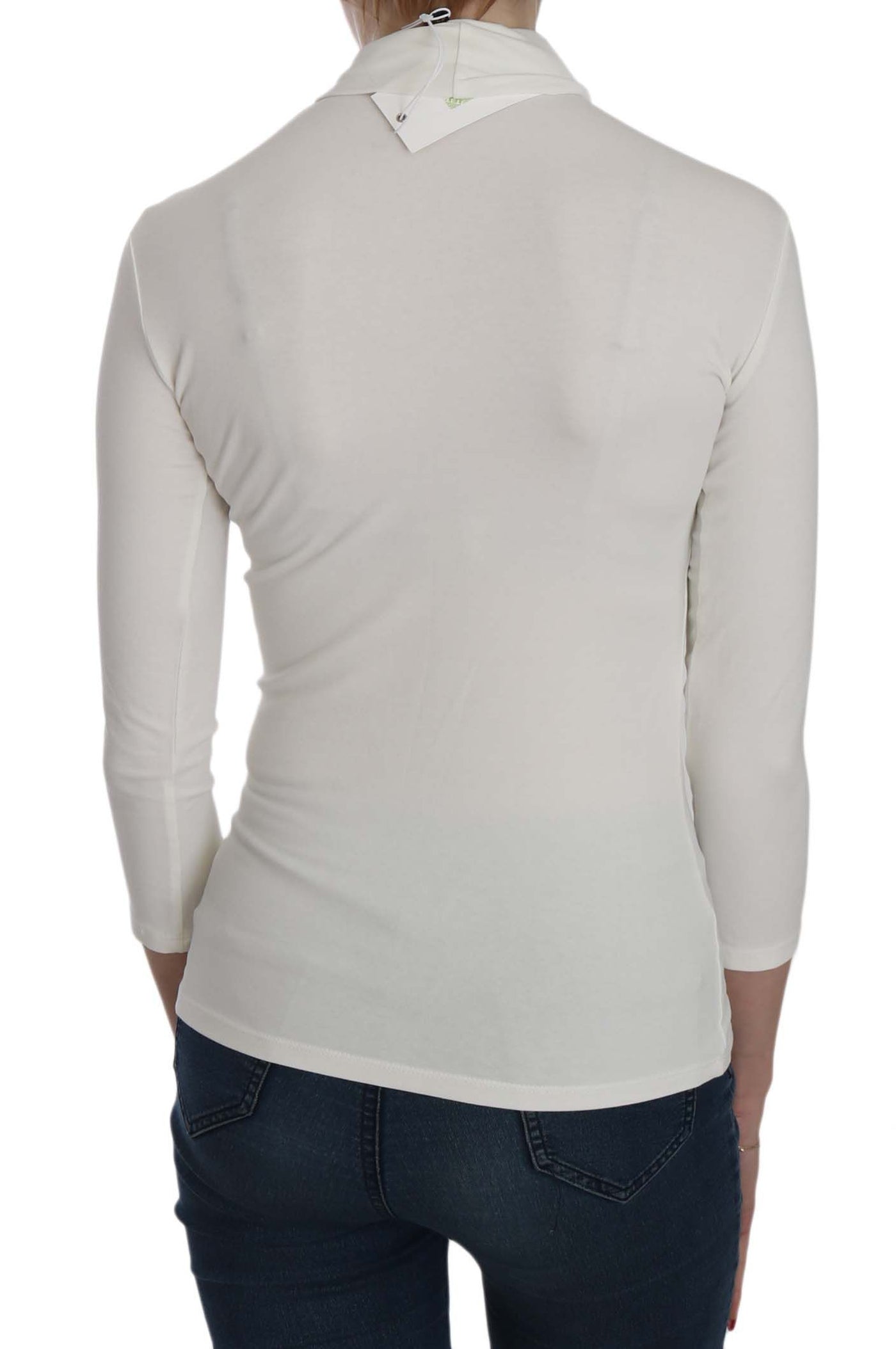 Exte Witte Bedrukte Turtle Neck Top Katoenen Blouse