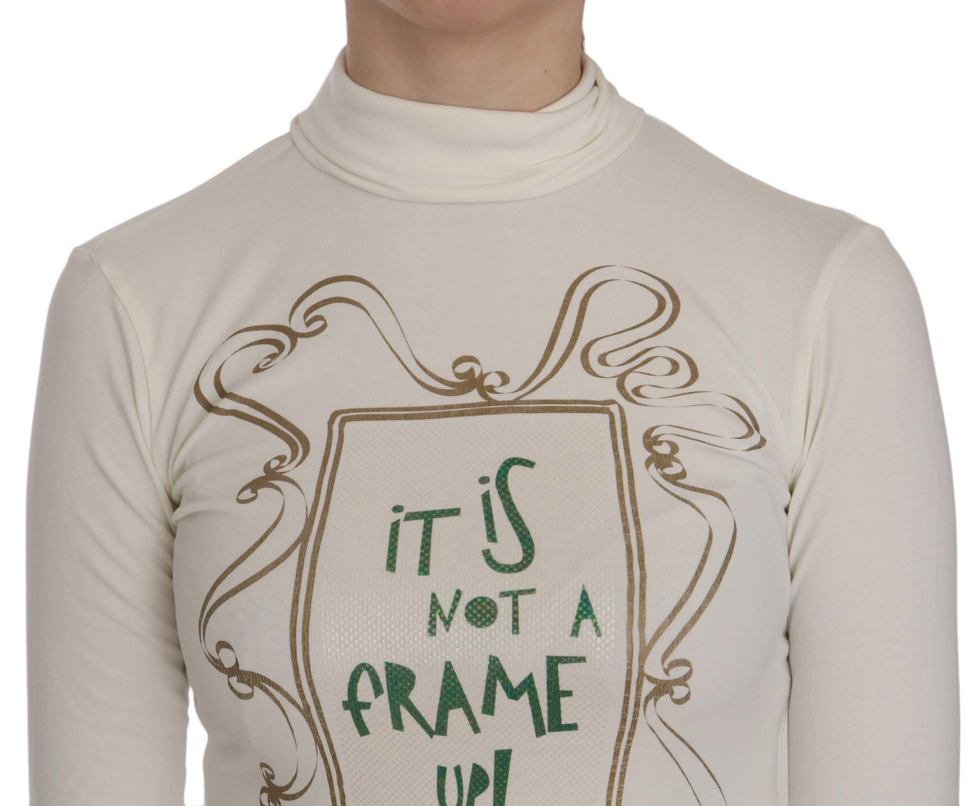 Exte Witte Bedrukte Turtle Neck Top Katoenen Blouse