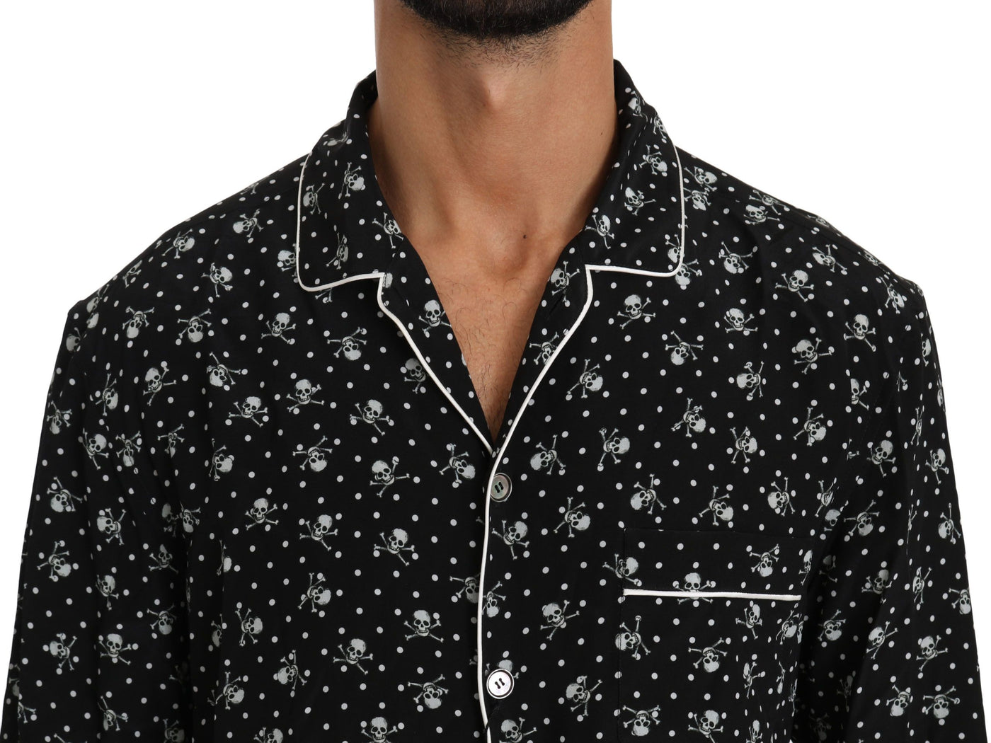 Chemise de nuit en soie noire à imprimé tête de mort Dolce &amp; Gabbana