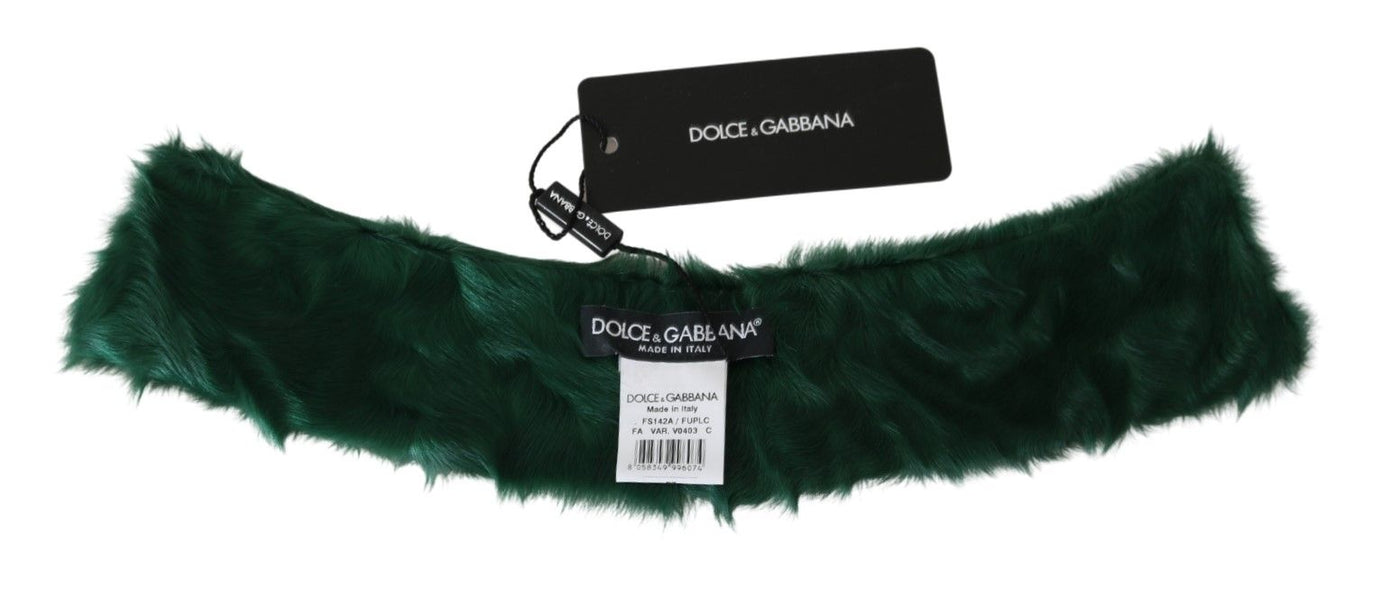 Écharpe en cuir d'agneau à col en fourrure verte Dolce &amp; Gabbana