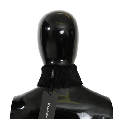 Dolce &amp; Gabbana Zwarte Bontkraag Sjaal met Lamsvel