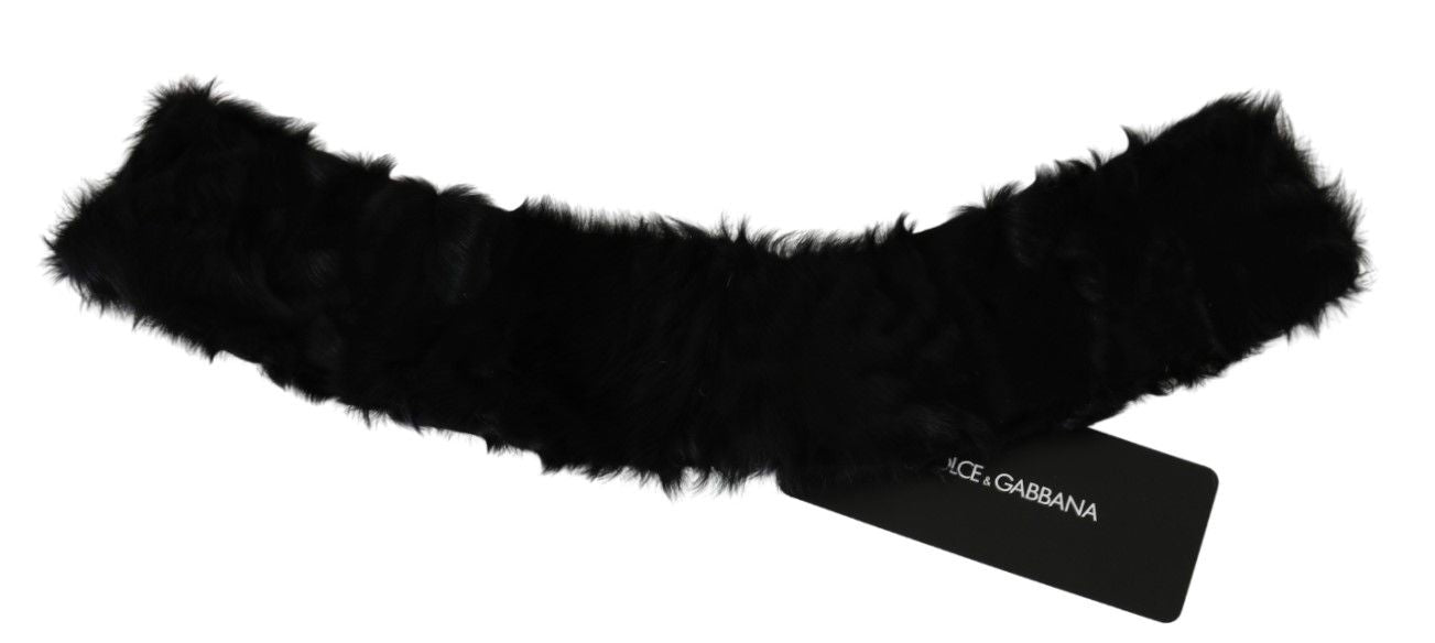 Dolce &amp; Gabbana Zwarte Bontkraag Sjaal met Lamsvel